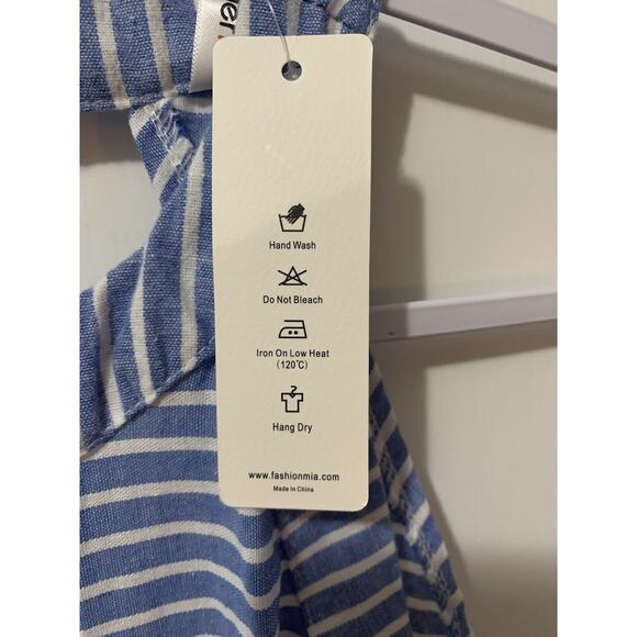 OC Order Plus Linen Jumpsuit Wide Leg Pantsuit Romper Blue Striped Beach Boho L‎ - Picture 7 of 16